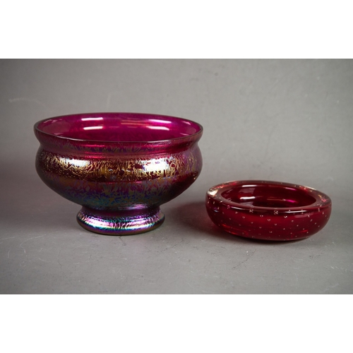 234 - LOETZ STYLE GLASS HEAVY CIRCULAR AND BULBOUS BOWL, with plain cranberry interior and textured purple... 