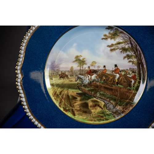 158 - SET OF THREE SPODE CHINA WALL PLATES, Hunting Scenes, after JF Herring from an 1850 design, 10 1/2in... 