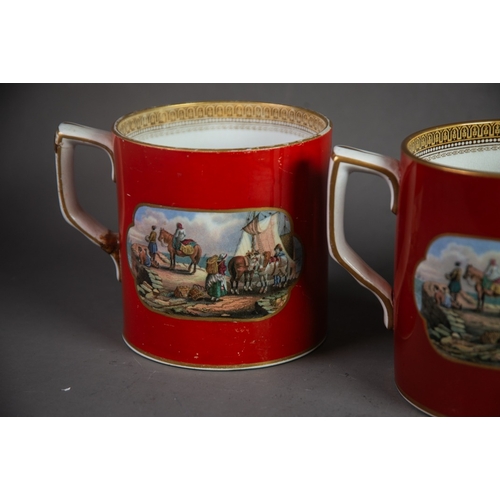 138 - THREE NINETEENTH CENTURY PRATT & Co POTTERY TWO HANDLED LARGE LOVING CUPS, various scenes, inclu... 