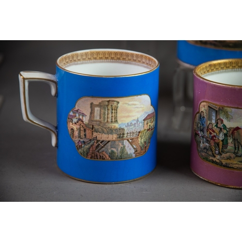 139 - SIX NINETEENTH CENTURY PRATT & Co POTTERY MUGS, five printed with typical scenes on coloured gro... 