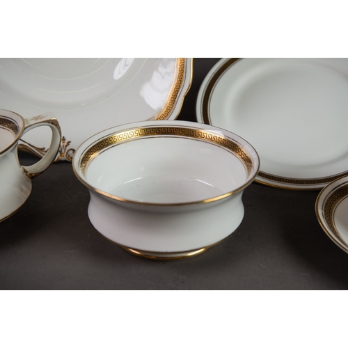 160 - PARAGON 20th CENTURY WHITE CHINA TEA SERVICE, with blue line key band on gilt border and gilt edges,... 