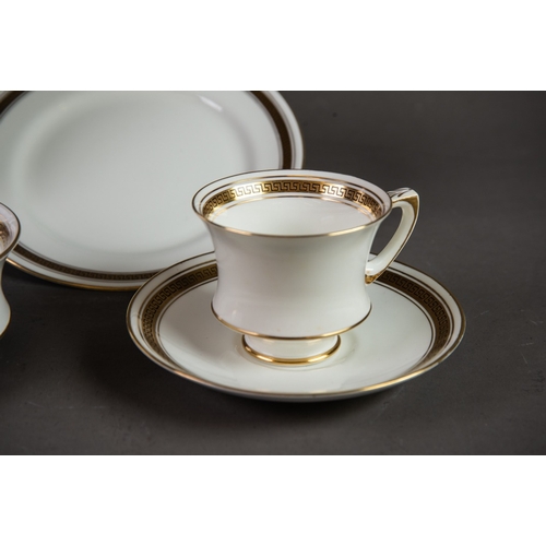 160 - PARAGON 20th CENTURY WHITE CHINA TEA SERVICE, with blue line key band on gilt border and gilt edges,... 