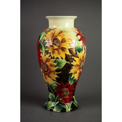 50 - MODERN 'OLD TUPTON WARE' INVERTED BALUSTER SHAPE VASE, TUBE LINED and colourfully enamelled with DAH... 