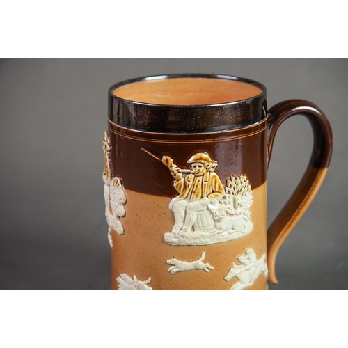 63 - ROYAL DOULTON (LAMBETH) STONEWARE PINT MUG, sprigged with topers, huntsman, hounds and stag, impress... 