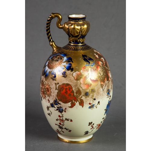 71 - LATE VICTORIAN ROYAL CROWN DERBY PORCELAIN JUG, the OVOID BODY ENAMELLED & GILT IN 'IMARI' PALET... 