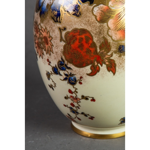 71 - LATE VICTORIAN ROYAL CROWN DERBY PORCELAIN JUG, the OVOID BODY ENAMELLED & GILT IN 'IMARI' PALET... 