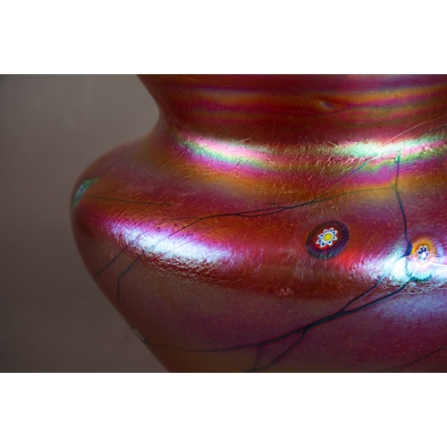 241 - JOHN DITCHFIELD (GLASFORM) iridescent CANE inlaid and streaked PINK GLASS BOWL, signed and numbered ... 