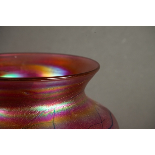 241 - JOHN DITCHFIELD (GLASFORM) iridescent CANE inlaid and streaked PINK GLASS BOWL, signed and numbered ... 