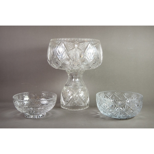 246 - HEAVY CUT GLASS TWO PIECE PEDESTAL PUNCH BOWL, 15” (38cm) high, 12” (30.5cm) diameter, separating to... 