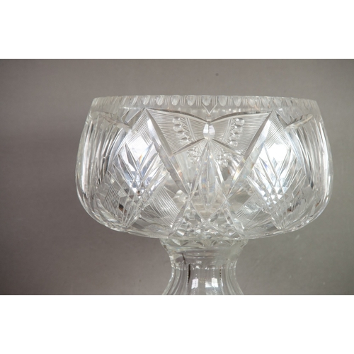 246 - HEAVY CUT GLASS TWO PIECE PEDESTAL PUNCH BOWL, 15” (38cm) high, 12” (30.5cm) diameter, separating to... 