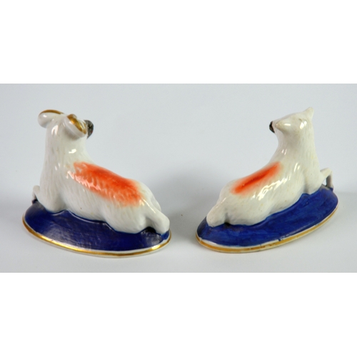 136 - PAIR OF NINETEENTH CENTURY CHARLES BOURNE PORCELAIN MODELS OF RECUMBENT RAM AND EWE, each with burnt... 