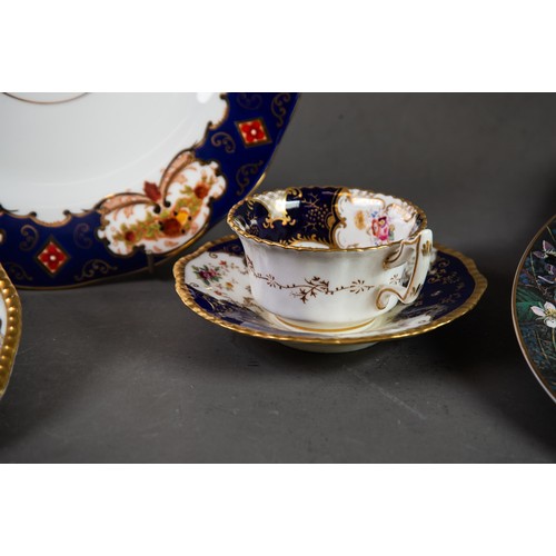 162 - LATE 19TH CENTURY COALPORT CHINA TRIO, TEACUPS, SAUCER AND SIDE PLATE richly decorated with Royal bl... 