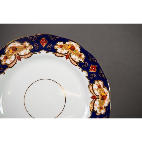 162 - LATE 19TH CENTURY COALPORT CHINA TRIO, TEACUPS, SAUCER AND SIDE PLATE richly decorated with Royal bl... 