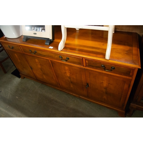 CHERRY AND YEW WOOD SIDEBOARD, THREE DRAWERS OVER FOUR CUPBOARDS
