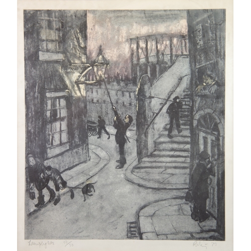 136 - HAROLD RILEY (1934-2023) ARTIST SIGNED LIMITED EDITION COLOUR PRINT 'Lamplighter' Signed, titled and... 