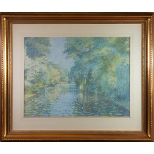 127 - BOB RICHARDSON (1938) PASTEL Tree lined riverscape Signed 18” x 24” (45.8cm x 61cm)PLEASE NOTE: This... 