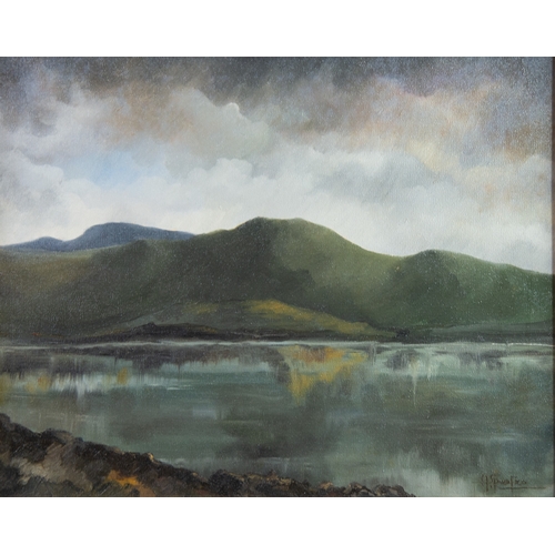 166 - A SPREAFICO (TWENTIETH/ TWENTY FIRST CENTURY) OIL ON CANVAS‘N. Wales’, Lake scene with hills in the ... 