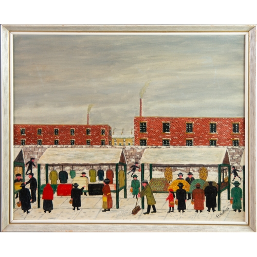 150 - G W SMETHURST (Modern) OIL PAINTING ON CANVAS Northern market scene in winter Signed lower right 16