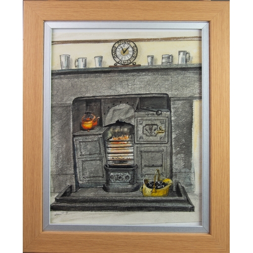 172 - ALBIN TROWSKI (1919-2012) PEN & BLACK INK AND WATERCOLOUR Study of a cast iron Fireplace Signed ... 