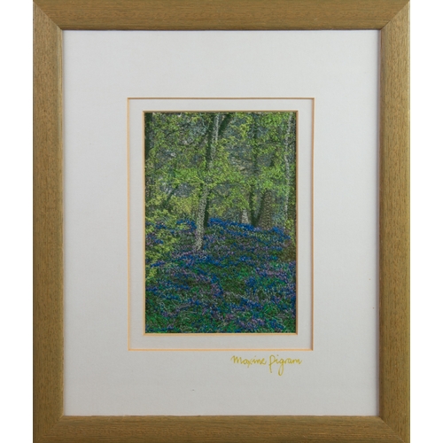 113 - MAXINE PIGRAM (Contemporary) FREE-MACHINE EMBROIDERY 'Springtime' Signed on the card mount, inscribe... 