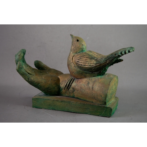 78 - GEOFFREY KEY (1941) TWO WORKS, TITLED ‘PEACE DOVE’ MATT GREEN WASHED TERRACOTTA SCULPTURE8” (20.3cm)... 