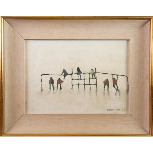 116 - DAVID STEFAN PRZEPIORA (1944)OIL ON CANVAS‘Playground’ Signed and dated (19)79, titled in pencil ver... 