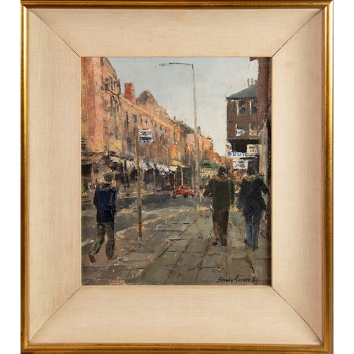 173 - SHEILA TURNER (1941) OIL ON BOARDNorthern Street SceneSigned and dated (19)8011 ¼” x 9 ½” (28.5cm x ... 