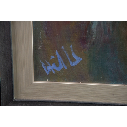 50 - DOUGLAS HILLS (1924-1988)OIL ON BOARD‘Blue Girl’ Signed, tilted verso 29 ½” x 22 ½” (75cm x 57cm)... 