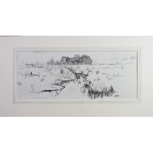 109 - ALBERT B. OGDEN (1928 - 2022) GRAPHITE DRAWING Landscape with stream in the foreground 5 1/2in x 13 ... 