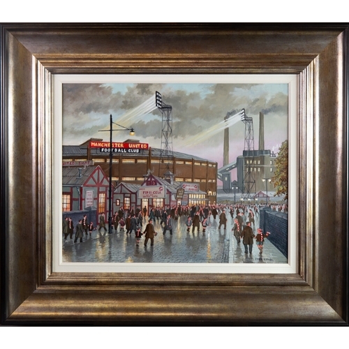 146 - STEVEN SCHOLES (1952) OIL ON CANVAS‘Manchester United 1968’, view of the football stadiumSigned, tit... 