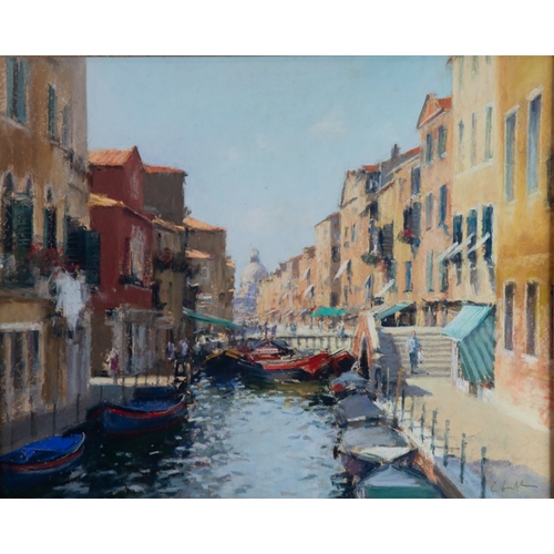 123 - BOB RICHARDSON (1938) PASTEL ‘A Canal in Venice’ Signed, titled to Waterford Gallery, Cheshire, labe... 