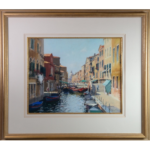 123 - BOB RICHARDSON (1938) PASTEL ‘A Canal in Venice’ Signed, titled to Waterford Gallery, Cheshire, labe... 