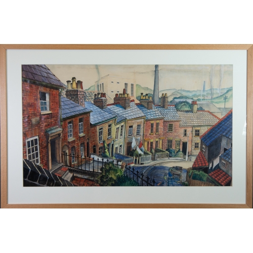 80 - STEVEN LAITHWAITE MIXED MEDIA Paradise Place 1852, Victorian terrace build on a hillside with view o... 