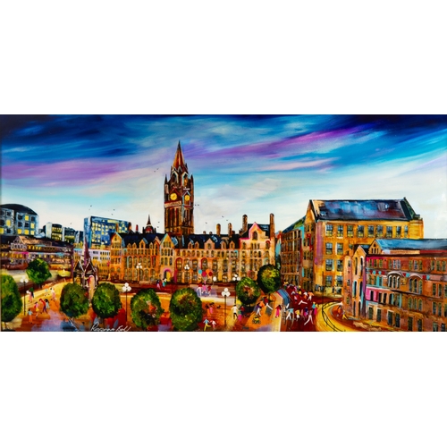 215 - ROZANNE BELL (1962)ACRYLIC ON BOARD Albert Square, ManchesterSigned 19” x 38 ½” (48.3cm x 97.8cm)C/R... 