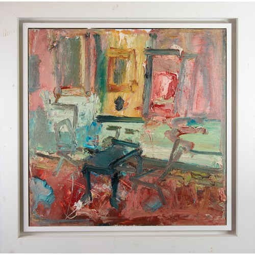 29 - RICHARD FITTON (1990) IMPASTO OIL PAINTING Interior of a reception room 23 2/4in x 23 3/4in (60.5 x ... 