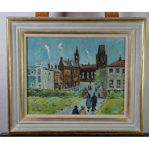 68 - CHARLES M JONES (1923 - 2008) OIL PAINTING ON CANVAS Sunday Church Signed lower left, circa 1970 16i... 