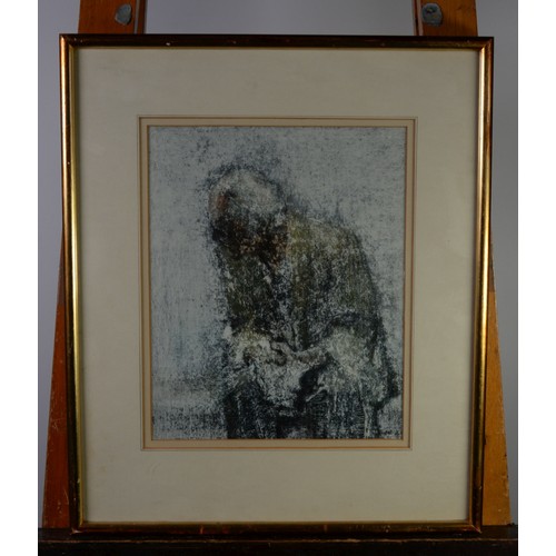 91 - JOHN McCOMBS (1943) PASTEL DRAWING Man seated with hands clasped Signed with initials and dated (19)... 