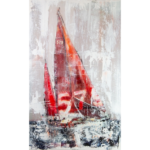 203 - GILL STORR (MODERN) MIXED MEDIA ON CANVAS‘RED’ Signed, titled to gallery label verso32” x 20” (81.3c... 