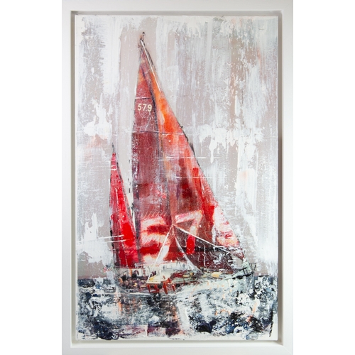 203 - GILL STORR (MODERN) MIXED MEDIA ON CANVAS‘RED’ Signed, titled to gallery label verso32” x 20” (81.3c... 