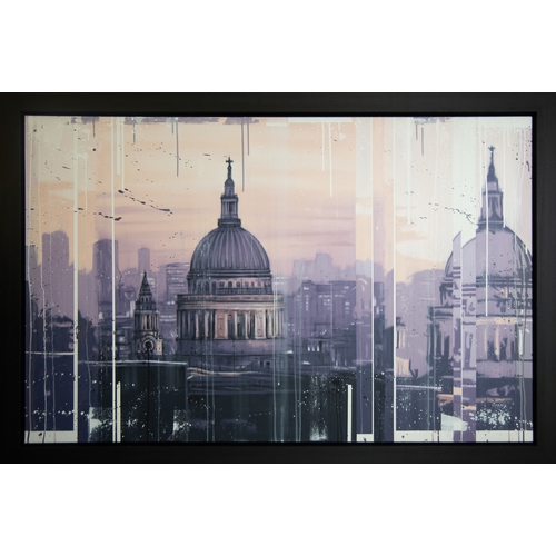 205 - KRIS HARDY (1978) MIXED MEDIA ON CANVAS‘St. Pauls at Dusk II’ Signed, titled to label verso 36” x 56... 