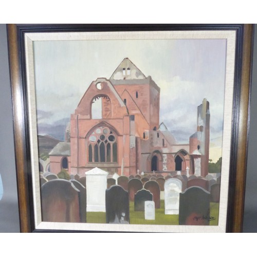 44 - ROGER HAMPSON (1925 - 1996) OIL PAINTING ON BOARD Sweetheart Abbey, at New Abbey (founded by Lady De... 