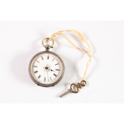 36 - LADY'S EARLY 20TH CENTURY CONTINENTAL 800 MARK SILVER CASED FOB WATCH, foliate and scroll decorated,... 