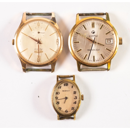 35 - GENT'S ROAMER 'STANDARD' GILT METAL CASED WRIST WATCH, circular arabic numerals and batons, seconds ... 