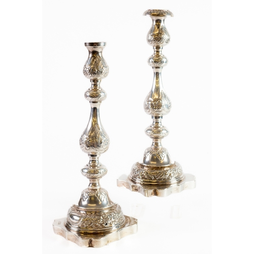 478 - GEORGE V PAIR OF ENGRAVED PESENTATION SILVER TABLE CANDLESTICKS, each of baluster form with removabl... 