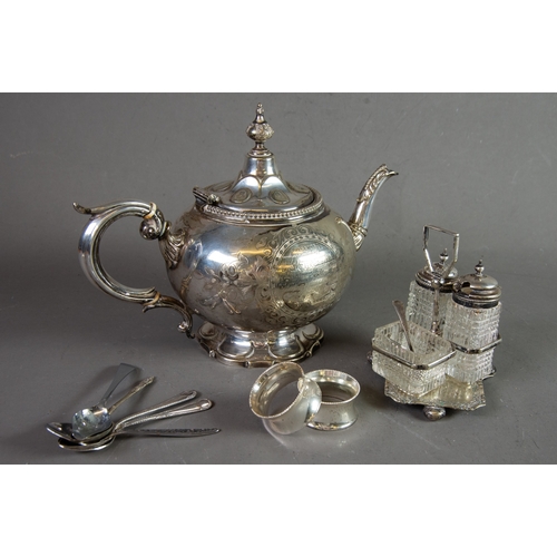 508 - VICTORIAN ELECTROPLATE PRESENTATION TEAPOT maker J. Prime, Sheffield, rococo-style and globular with... 