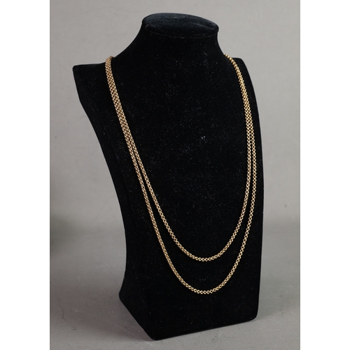 119 - 9ct GOLD LONG GUARD CHAIN WITH WATCH CLIP, 60