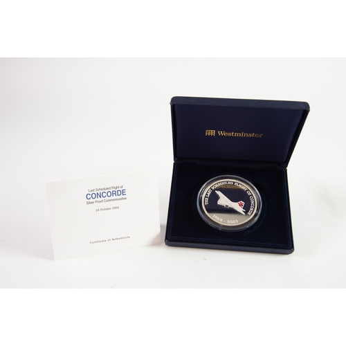 83 - WESTMINSTER 2003 COMMEMORATIVE 5oz PROOF SILVER MEDALLION - THE LAST SCHEDULED FLIGHT OF CONCORDE, e... 