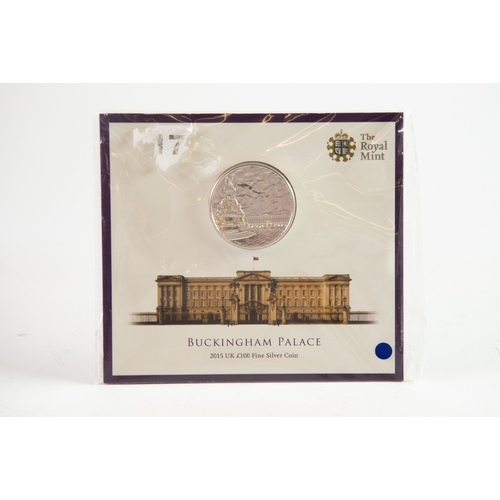 84 - ROYAL MINT, BRILLIANT UNCIRCULATED SILVER BUCKINGHAM PALACE 2015 £100 COIN, 62.86gms, enclosed in th... 