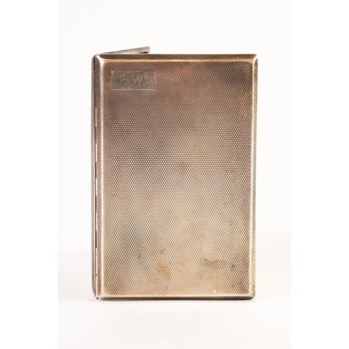 495 - ART DECO PERIOD SILVER POCKET CIGARETTE CASE oblong, with engine turned decoration, initials FW in o... 