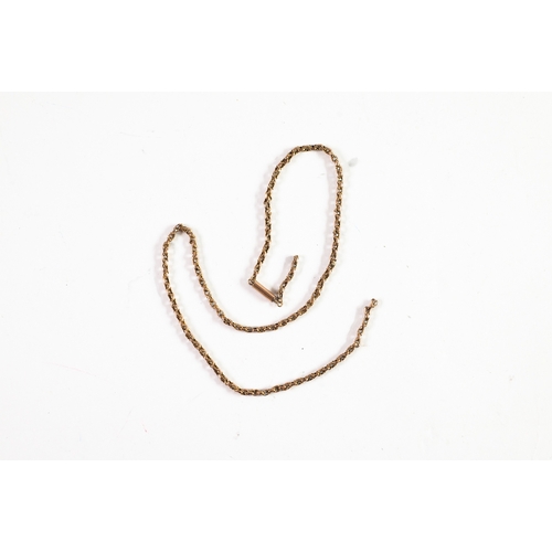 140 - GOLD COLOURED METAL CHAIN, 17in (43.1cm) long, (tests 10.74ct), 6.8gms, (c/r one link broken)